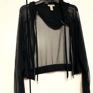 Shear black crop top cover up jacket, FOREVER 21